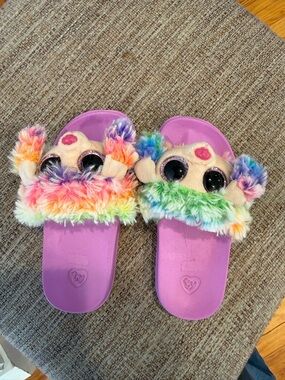 Ty Purple Kids Rainbow Plush Monster Slide Sandals